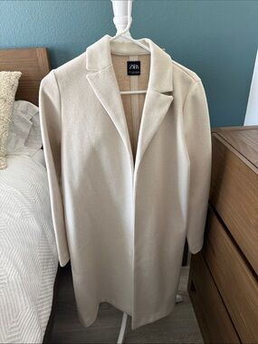 Zara Light Cream Single-Breasted Long Coat